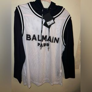 BALMAIN PARIS FISHNET BONDED HOODIE SWEATER NWT NO FLAWS SIZE M